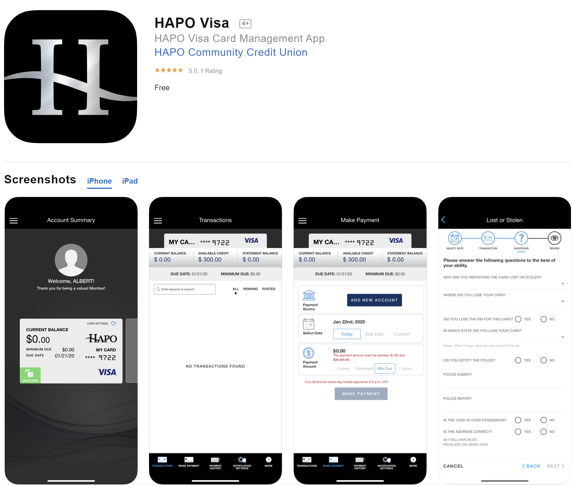 capturas de pantalla de la gestión de tarjetas de crédito de la aplicación Visa